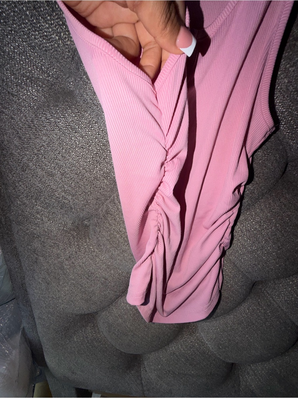 Pink Ruched Tank Top - Women's Sleeveless Top - Picture 2 of 2